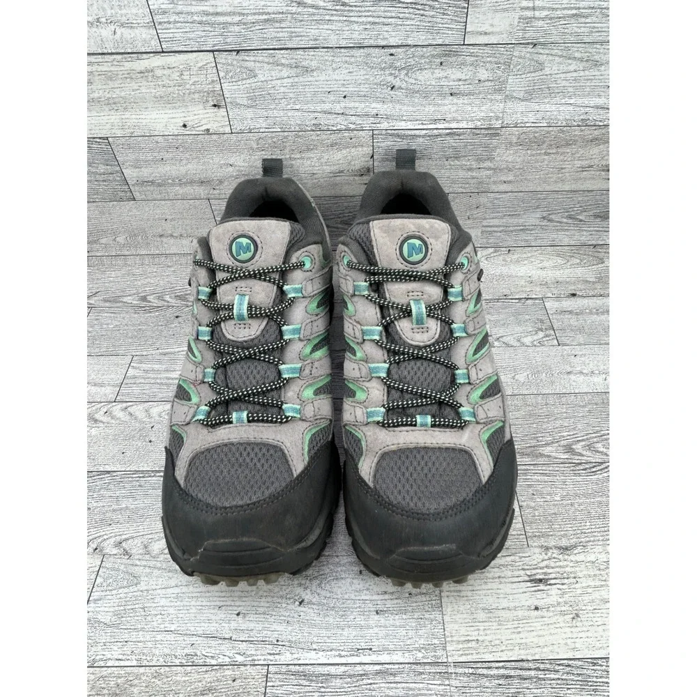 Merrell Moab 2‎ Waterproof Hiking Shoes Women 10 Drizzle Gray Mint Green Vibram